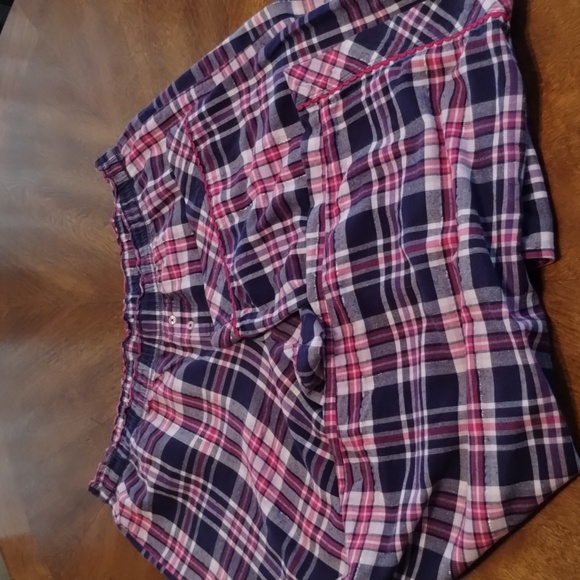 Victoria's Secret PJ Set Size L Flannel Pink Purple Pockets On Top - Picture 7 of 10